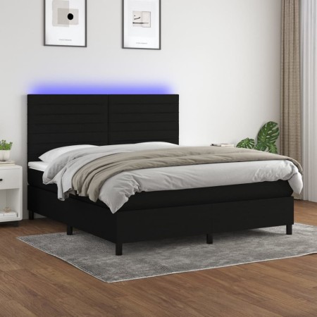 Box spring bed mattress and LED lights black fabric 160x200 cm by , Beds and slatted bases - Ref: Foro24-3134967, Price: 565,...