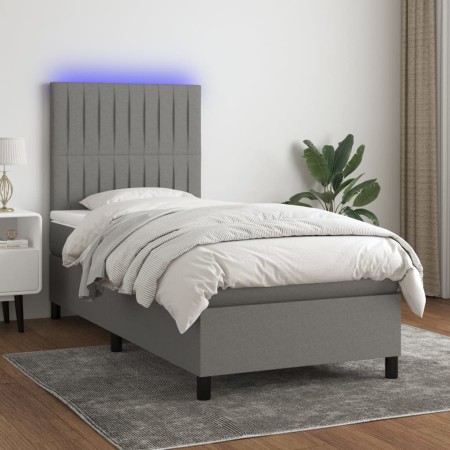 Cama box spring colchón y luces LED tela gris oscuro 80x200 cm de , Camas y somieres - Ref: Foro24-3134990, Precio: 326,05 €,...