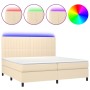 Cama box spring colchón y luces LED tela crema 200x200 cm de , Camas y somieres - Ref: Foro24-3135066, Precio: 726,15 €, Desc...