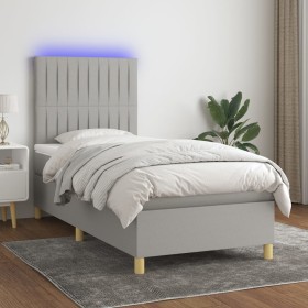 Box spring bed mattress and LED lights light gray fabric 80x200 cm by , Beds and slatted bases - Ref: Foro24-3135549, Price: ...