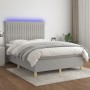 Box spring bed mattress and LED lights light gray fabric 140x190 cm by , Beds and slatted bases - Ref: Foro24-3135589, Price:...