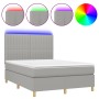 Box spring bed mattress and LED lights light gray fabric 140x190 cm by , Beds and slatted bases - Ref: Foro24-3135589, Price:...