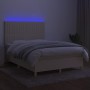 Boxspringbett-Matratze und LED-Leuchten, cremefarbener Stoff, 140 x 190 cm von , Betten und Lattenroste - Ref: Foro24-3135594...