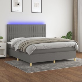 Cama box spring colchón y luces LED tela gris oscuro 160x200 cm de , Camas y somieres - Ref: Foro24-3135606, Precio: 576,47 €...