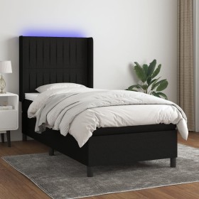 Box spring bed mattress and LED lights black fabric 100x200 cm by , Beds and slatted bases - Ref: Foro24-3138455, Price: 370,...