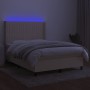 Cama box spring colchón y luces LED tela crema 140x190 cm de , Camas y somieres - Ref: Foro24-3138474, Precio: 546,05 €, Desc...