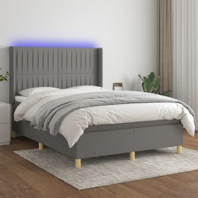 Cama box spring colchón y luces LED tela gris oscuro 140x190 cm de , Camas y somieres - Ref: Foro24-3139030, Precio: 536,54 €...