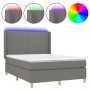 Cama box spring colchón y luces LED tela gris oscuro 140x190 cm de , Camas y somieres - Ref: Foro24-3139030, Precio: 508,36 €...