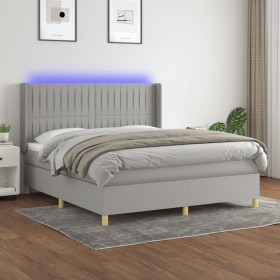 Box spring bed mattress and LED lights light gray fabric 160x200 cm by , Beds and slatted bases - Ref: Foro24-3139045, Price:...