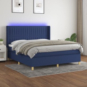 Box spring bed mattress and LED lights blue fabric 160x200 cm by , Beds and slatted bases - Ref: Foro24-3139051, Price: 581,9...