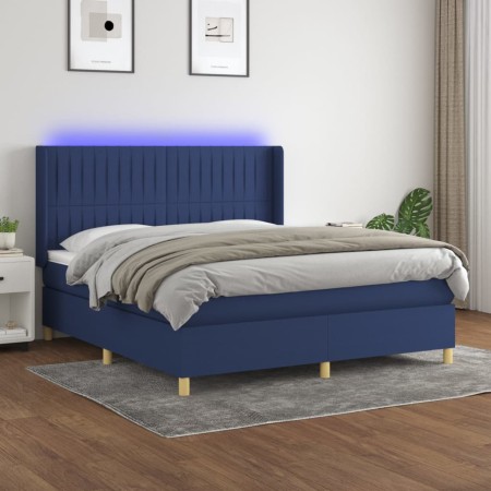 Box spring bed mattress and LED lights blue fabric 160x200 cm by , Beds and slatted bases - Ref: Foro24-3139051, Price: 582,7...