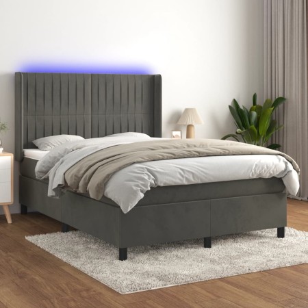 Box spring bed with mattress and LED dark gray velvet 140x200 cm by , Beds and slatted bases - Ref: Foro24-3139686, Price: 52...