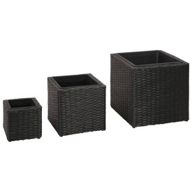 Black Synthetic Rattan Flowerbed Set 3 Pieces by vidaXL, Pots and planters - Ref: Foro24-41081, Price: 80,82 €, Discount: %