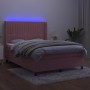 Cama box spring colchón y LED terciopelo rosa 140x200 cm de , Camas y somieres - Ref: Foro24-3139690, Precio: 554,92 €, Descu...