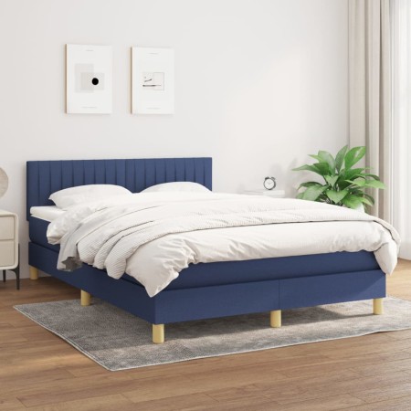 Box spring bed with blue fabric mattress 140x190 cm by , Beds and slatted bases - Ref: Foro24-3140775, Price: 404,99 €, Disco...