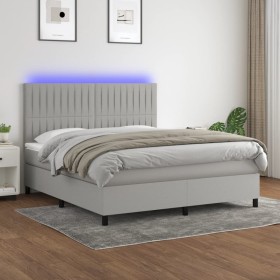 Boxspringbettmatratze und LED-Leuchten aus hellgrauem Stoff 160x200 cm von , Betten und Lattenroste - Ref: Foro24-3135045, Pr...