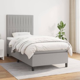 Box spring bed with light gray fabric mattress 100x200 cm by , Beds and slatted bases - Ref: Foro24-3141913, Price: 371,37 €,...