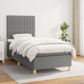 Box spring bed with dark gray fabric mattress 100x200 cm by , Beds and slatted bases - Ref: Foro24-3142474, Price: 372,75 €, ...