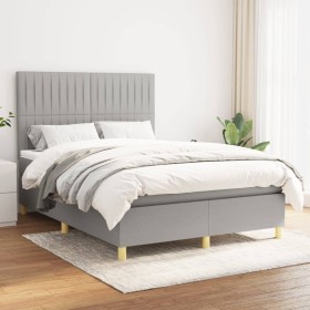 Box spring bed with light gray fabric mattress 140x200 cm by , Beds and slatted bases - Ref: Foro24-3142497, Price: 497,67 €,...