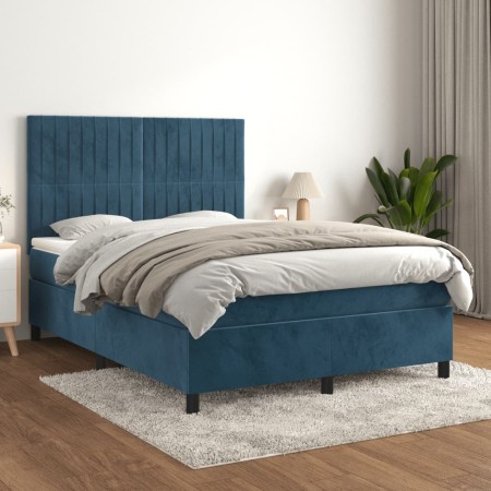 Cama box spring con colchón terciopelo azul oscuro 140x200 cm de , Camas y somieres - Ref: Foro24-3143149, Precio: 504,36 €, ...