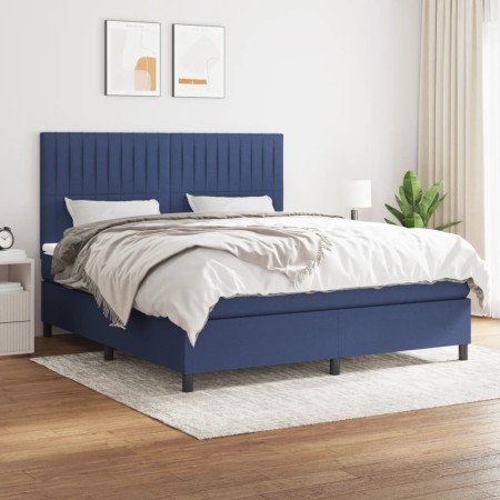 Box spring bed with blue fabric mattress 160x200 cm by , Beds and slatted bases - Ref: Foro24-3141951, Price: 584,26 €, Disco...