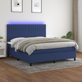 Box spring bed mattress and LED lights blue fabric 160x200 cm by , Beds and slatted bases - Ref: Foro24-3135051, Price: 584,9...