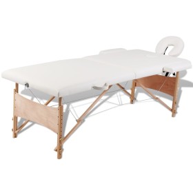 Folding massage table 2 zones cream wooden structure by vidaXL, massage tables - Ref: Foro24-110078, Price: 152,99 €, Discoun...