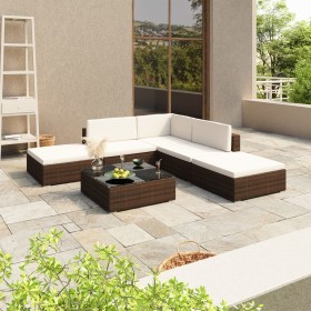 6-teiliges Gartenmöbel-Set und braune synthetische Rattankissen von vidaXL, Gartensets - Ref: Foro24-41256, Preis: 574,99 €, ...