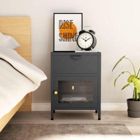 Anthracite gray steel and glass bedside table 40x30x54.5 cm by vidaXL, Nightstands - Ref: Foro24-336054, Price: 84,58 €, Disc...