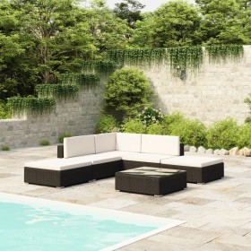 Set muebles de jardín 6 piezas y cojines ratán sintético negro de vidaXL, Conjuntos de jardín - Ref: Foro24-41269, Precio: 39...