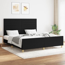 Estructura de cama con cabecero de tela negro 160x200 cm de , Camas y somieres - Ref: Foro24-3125148, Precio: 227,72 €, Descu...