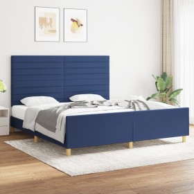 Estructura de cama con cabecero de tela azul 180x200 cm de , Camas y somieres - Ref: Foro24-3125160, Precio: 238,99 €, Descue...