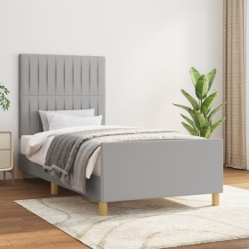 Light gray fabric bed frame with headboard 100x200 cm by , Beds and slatted bases - Ref: Foro24-3125195, Price: 165,26 €, Dis...