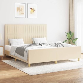 Estructura de cama con cabecero de tela color crema 160x200 cm de , Camas y somieres - Ref: Foro24-3125232, Precio: 235,99 €,...