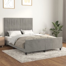 Bed frame with light gray velvet headboard 140x190cm by , Beds and slatted bases - Ref: Foro24-3125873, Price: 215,05 €, Disc...