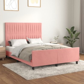 Estructura de cama con cabecero de terciopelo rosa 140x190 cm de , Camas y somieres - Ref: Foro24-3125878, Precio: 238,31 €, ...