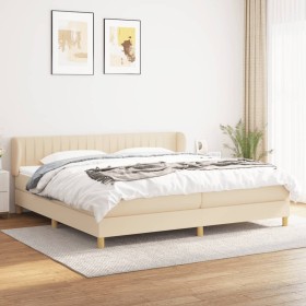 Cama box spring con colchón tela color crema 200x200 cm de , Camas y somieres - Ref: Foro24-3126994, Precio: 596,08 €, Descue...