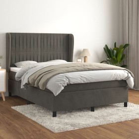 Box spring bed with dark gray velvet mattress 140x190 cm by , Beds and slatted bases - Ref: Foro24-3129328, Price: 511,39 €, ...