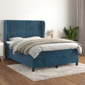 Cama box spring con colchón terciopelo azul oscuro 140x200 cm de , Camas y somieres - Ref: Foro24-3129337, Precio: 526,98 €, ...