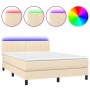 Boxspringbett-Matratze und LED-Leuchten, cremefarbener Stoff, 140 x 190 cm von , Betten und Lattenroste - Ref: Foro24-3133314...