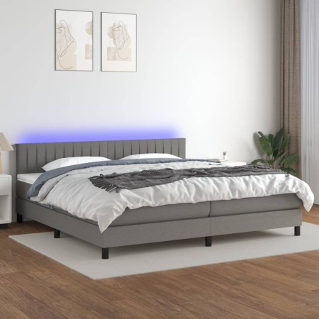 Box spring bed mattress and LED lights light gray fabric 200x200 cm by , Beds and slatted bases - Ref: Foro24-3133342, Price:...