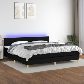 Cama box spring con colchón LED tela negro 200x200 cm de , Camas y somieres - Ref: Foro24-3133903, Precio: 559,99 €, Descuent...