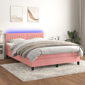 Cama box spring colchón y LED terciopelo rosa 140x200 cm de , Camas y somieres - Ref: Foro24-3134530, Precio: 396,99 €, Descu...