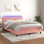 Cama box spring colchón y LED terciopelo rosa 140x200 cm de , Camas y somieres - Ref: Foro24-3134530, Precio: 443,38 €, Descu...