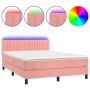 Cama box spring colchón y LED terciopelo rosa 140x200 cm de , Camas y somieres - Ref: Foro24-3134530, Precio: 443,38 €, Descu...