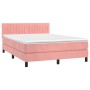 Cama box spring colchón y LED terciopelo rosa 140x200 cm de , Camas y somieres - Ref: Foro24-3134530, Precio: 443,38 €, Descu...