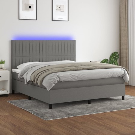 Box spring bed mattress and LED lights dark gray fabric 160x200 cm by , Beds and slatted bases - Ref: Foro24-3135046, Price: ...