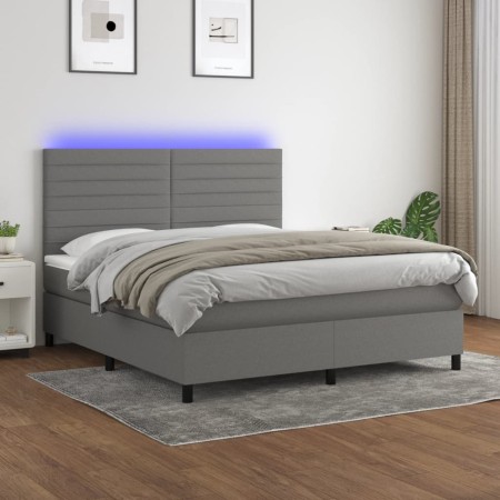 Cama box spring colchón y luces LED tela gris oscuro 160x200 cm de , Camas y somieres - Ref: Foro24-3134966, Precio: 564,09 €...