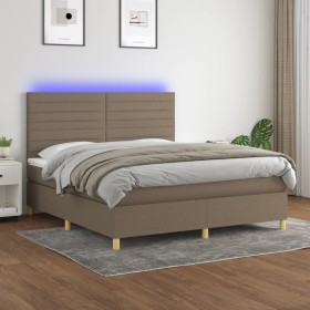 Boxspringbett mit Matratze und LED-Leuchten taupegrauer Stoff 160x200 cm von , Betten und Lattenroste - Ref: Foro24-3135529, ...