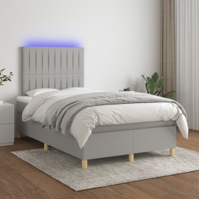 Cama box spring con colchón tela y LED gris claro 120x200 cm de , Camas y somieres - Ref: Foro24-3135581, Precio: 449,43 €, D...